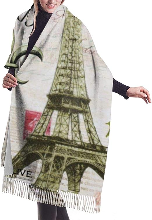 Yuanmeiju Vintage Paris Christmas Eiffel Tower Shawl Wrap Winter Warm