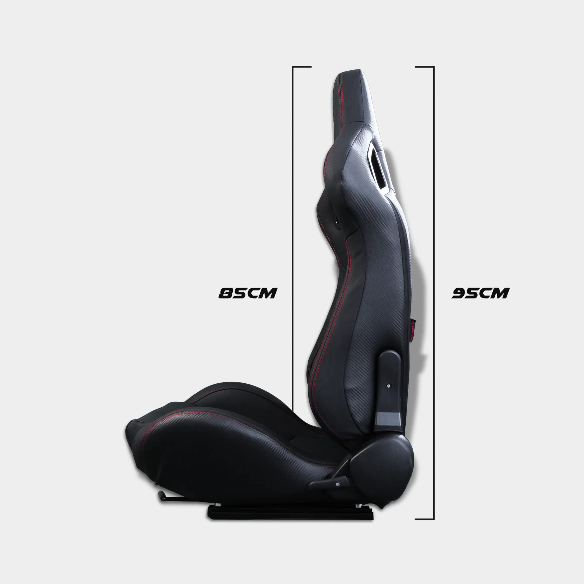 MODAUTO Seggiolino Auto Sportivo, Semibaquet Sportivo Regolabile, Pelle e Carbonio, con Binari Inclusi, Conducente e Passeggero, Universale per Auto e Simulatore di Guida, Modello N705L-IT, Nero