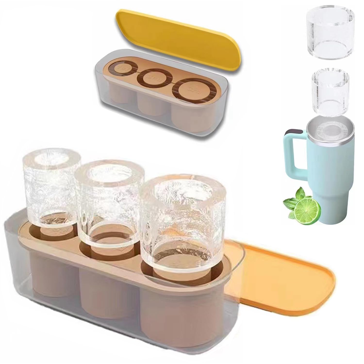 HIHIDAYIce Cube Tray for Stanley Cup, Silicone Ice Cube Maker With Lid for 30-40oz Tumbler, for Chilling Ice Drink, Juice, Coffee, Freezer, Easy Fill and Release Ice Maker