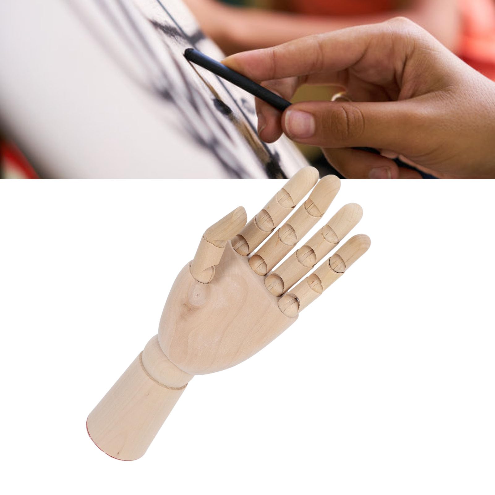 Adjustable Wooden Hand Model, Non Slip Flexible Wooden Manikin Hand, Finger Joint Model with Sturdy Hardwood Material for Jewelry Display Sketch Painting Office Tabletop