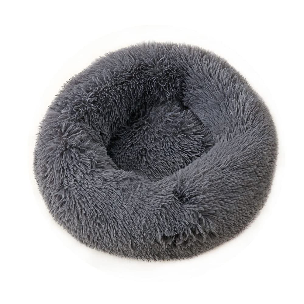 Chickwin Dog Cat Donut Bed, Fluffy Plush Puppy Kitten Cuddler Round Bed, Warm and Soft Pet Cosy with Non-Slip Bottom (Dark grey,70cm)