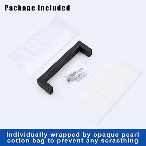 Miniatura 5 de KNOBWELL Paquete de 5 manijas de gabinete de cocina negras de 5 pulgadas, manijas cuadradas de acero inoxidable, tiradores de baño de 5-25 pulgadas