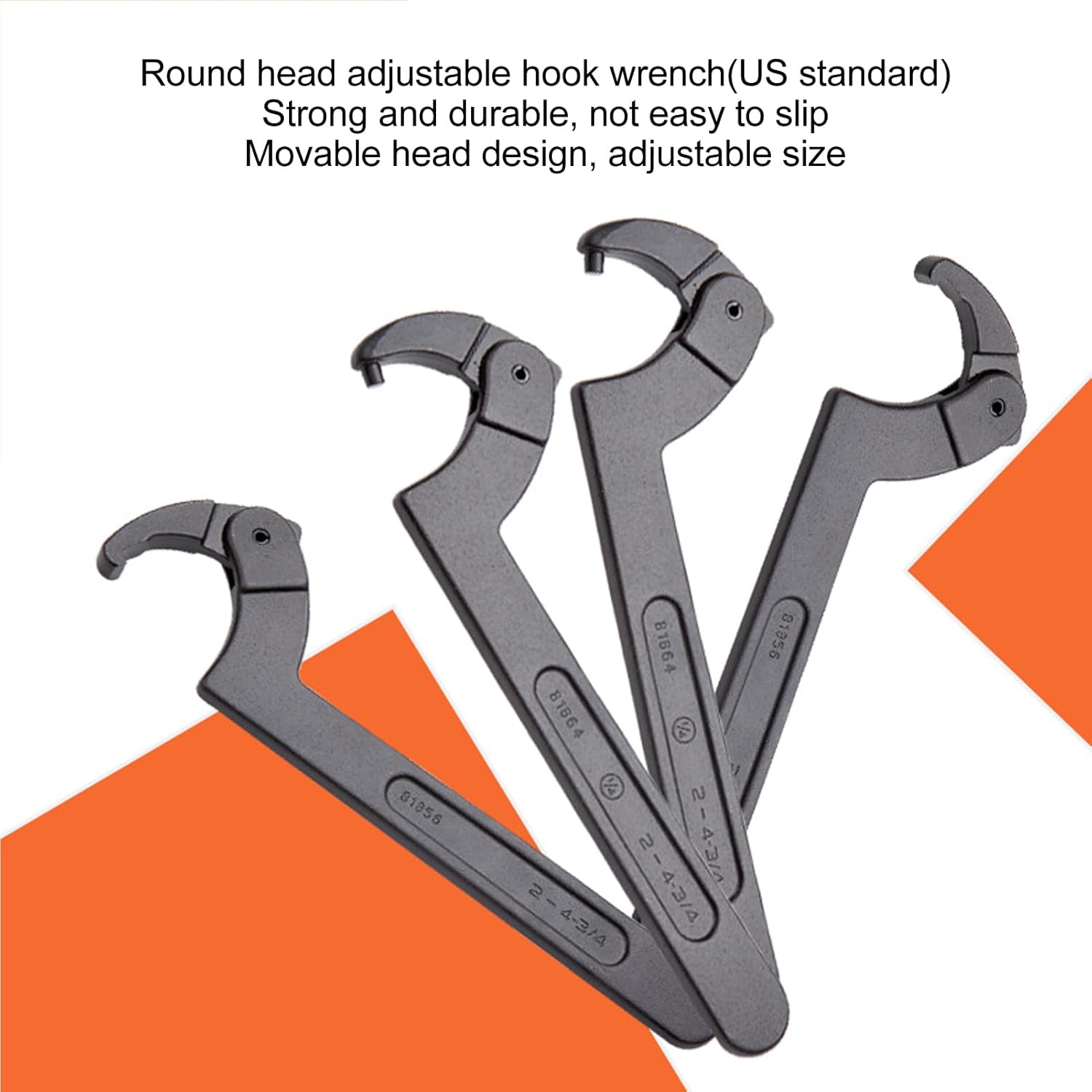 Adjustable C Pin Spanner 32 to 76mm Round Head Hook Wrench CRV Steel Ergonomic Design for Nuts Bearings