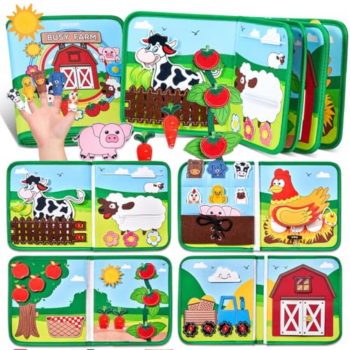 Image of PATPAT Farm Toddler Busy Board, Montessori Toys for Boys Girls 1 2 3 4 Year Old, Educational Quiet Activity Book with Knowledge with Life Skills, Toddlers Travel Toys for Airplane Car