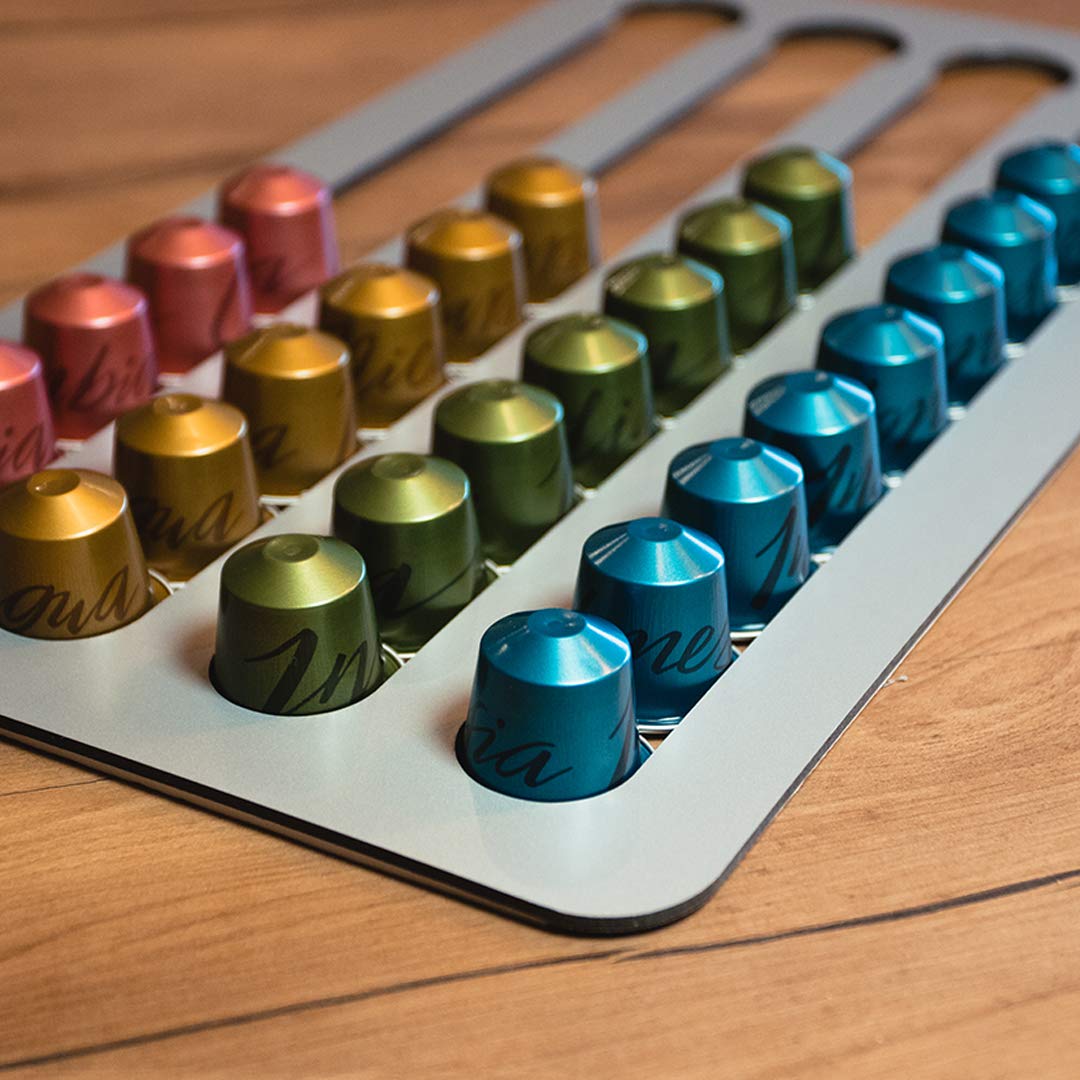 PODY® • Supporto, organizzazione per capsule, cialde di caffè • adesivo • compatibile con Nespresso Classic • alluminio composito argento