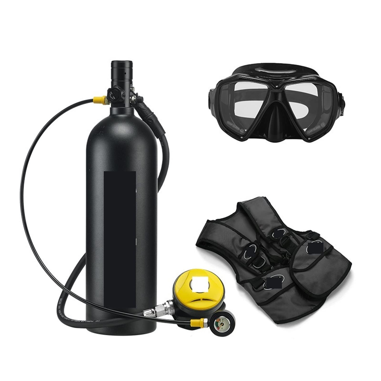 Portable Dive Cylinder, 2L Diving Respirator Equipment Aluminum Bottle Gas Cylinder Adult Swimming Snorkeling Snorkel Residual Pressure Gauge(Nero,A)