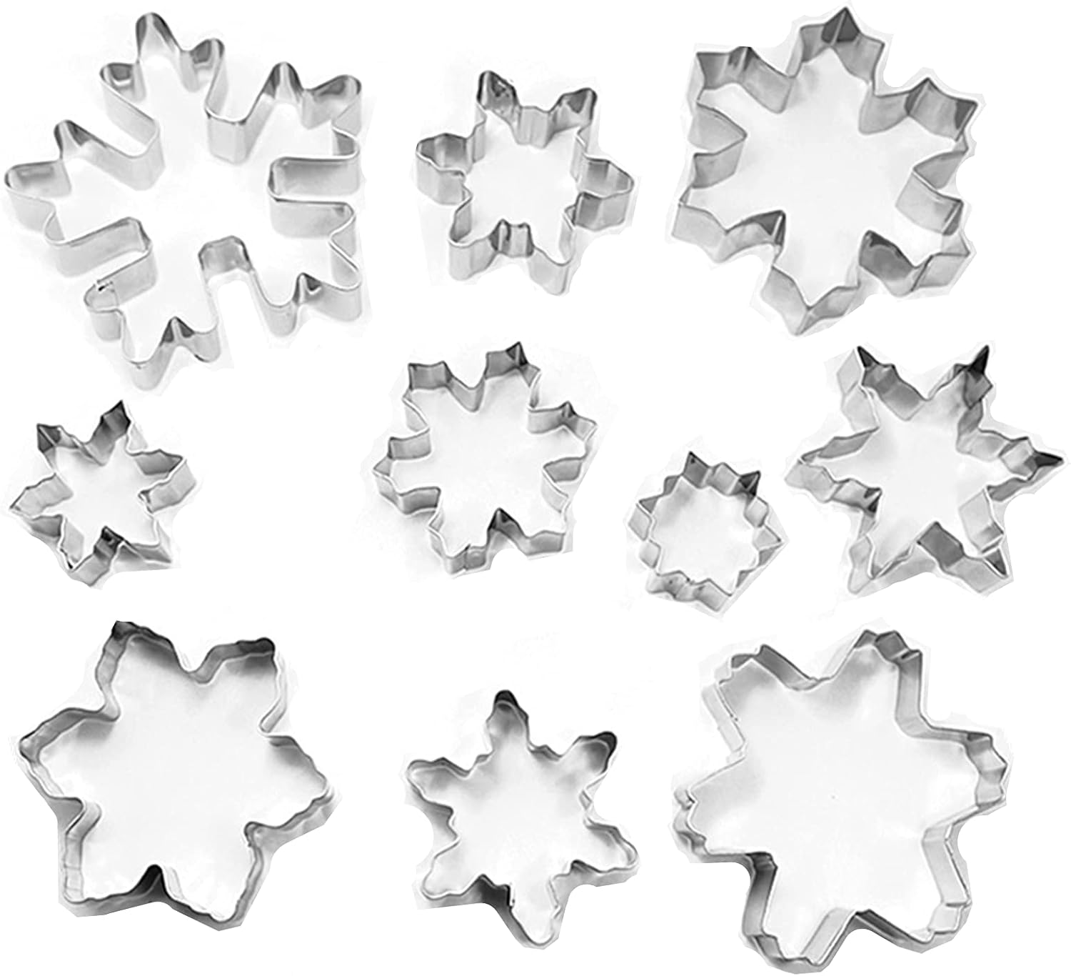 Snowflake Cookie Cutters Set of 10 pcs, Stainless Steel Snowflake Shaped Christmas Holiday Baking Molds for Fondant & DIY Crafts - Image 3