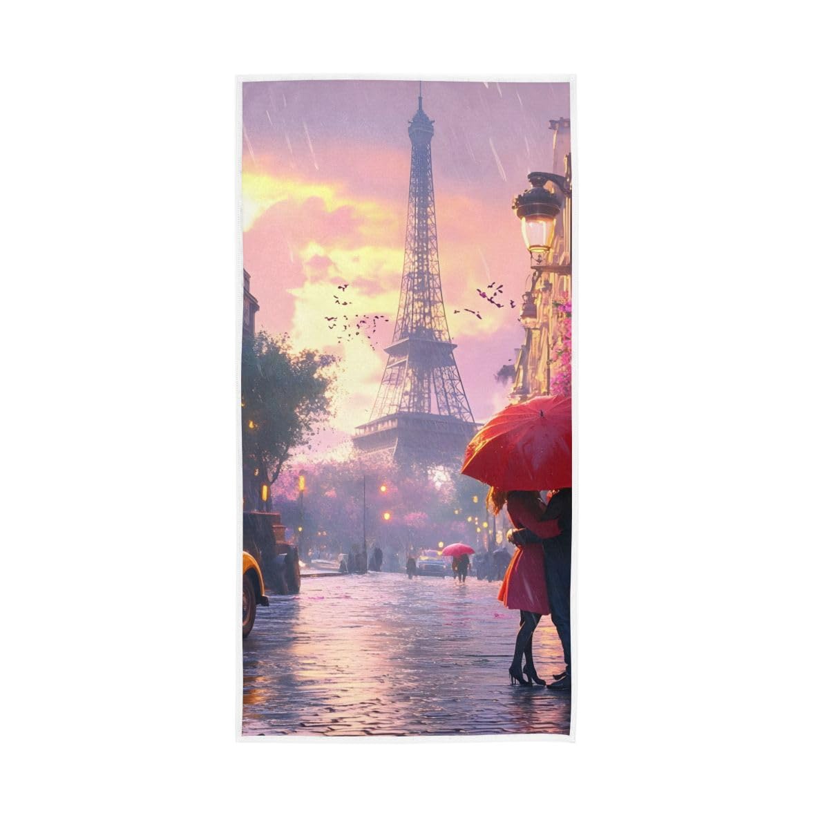 HUYGD Vibrant Street Scene in Paris Hand Towels, 15 x 30 Inches, Soft Highly Absorbent Towels for Bathroom Gym Shower