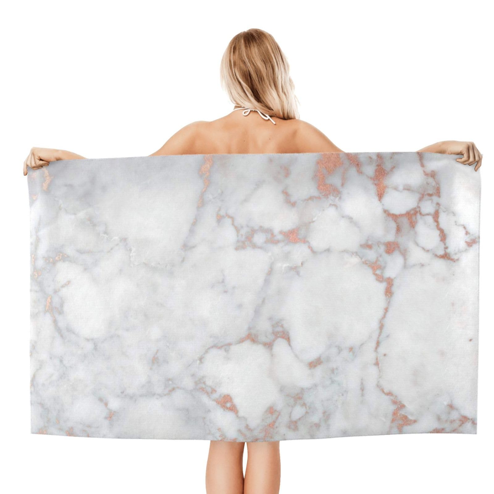 WKSGDSG Microfiber Beach Towels For Adults White Marble Rose Gold Large Pool Towels For Women Personalized Absorbent Travel Towel Oversized Soft Quick Dry Towel For Swimming Camping Yoga 130x80 Cm