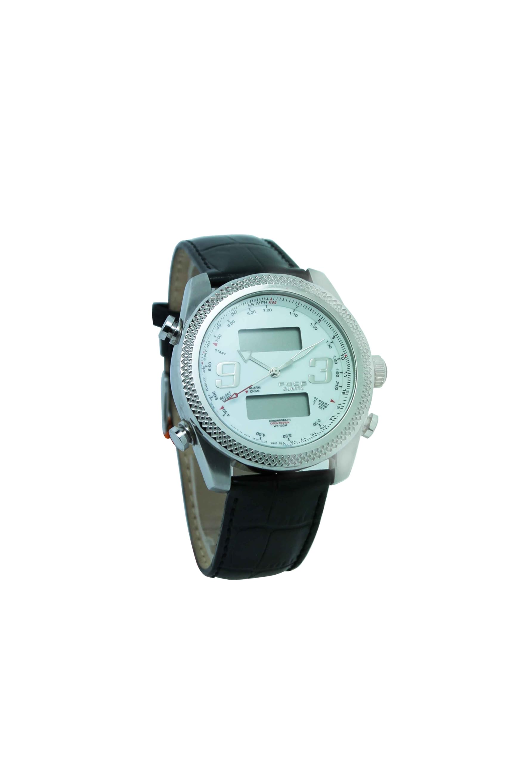 Foce Mens Silver Chronograph Ana-Digi Watch - White Dial & Black Leather Strap, Model F924GSM-WHITE (B0CMQ8VKP5) Amazon Price History, Amazon Price Tracker
