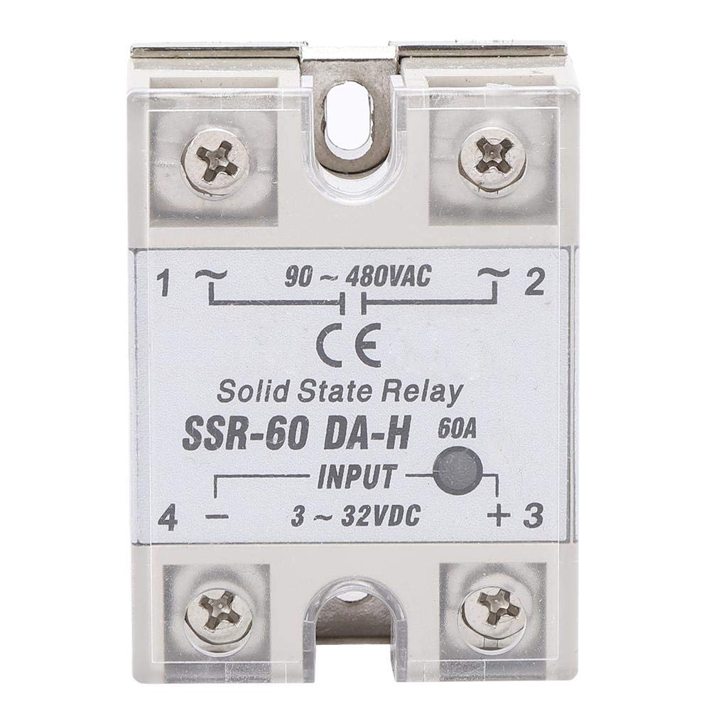 SSR Solid State Relay, DC-AC SSR-60A-DA-H SSR Relay with Non-Contact Switch Fast Heat Dissipation