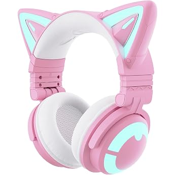 YOWU RGB-Katzenohr-Kopfh rer CE kabelloses 5.2 faltbares Gaming-Headset CE Rosa