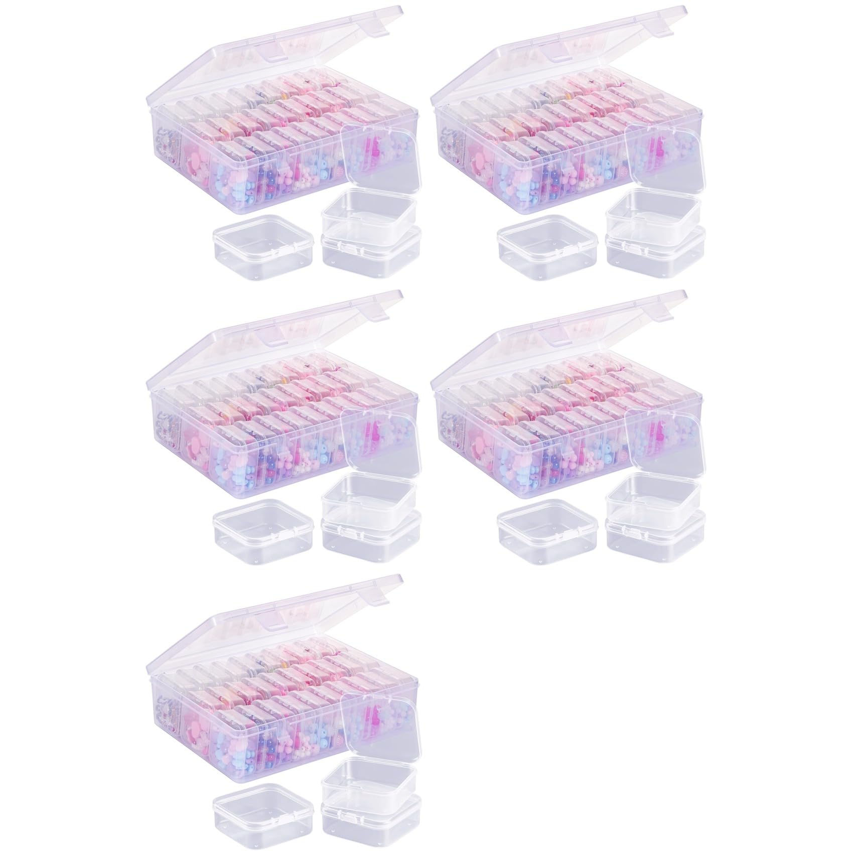 Hndhbfgrt Bead Organizer Box, 5 Large Transparent Box with 150PCS Small Clear Plastic Storage Containers,Portable Craft Box