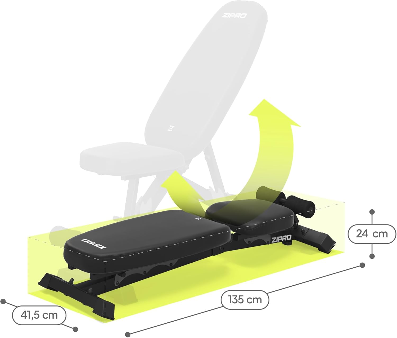 Folded dimensions of the weight bench