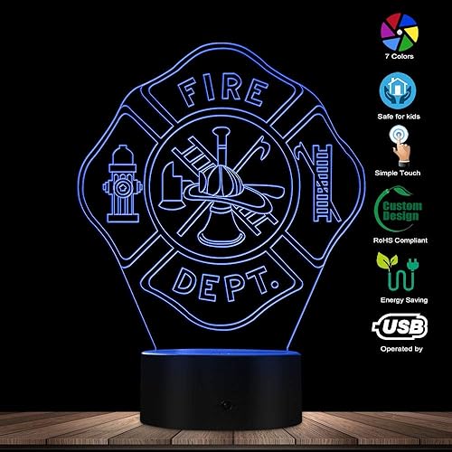 Miniatura 5 de The Geeky Days Señal del departamento de bomberos Diseño hecho a mano Luz nocturna 3D Rescate Departamento de Bomberos Cambio de Color Lámpara LED