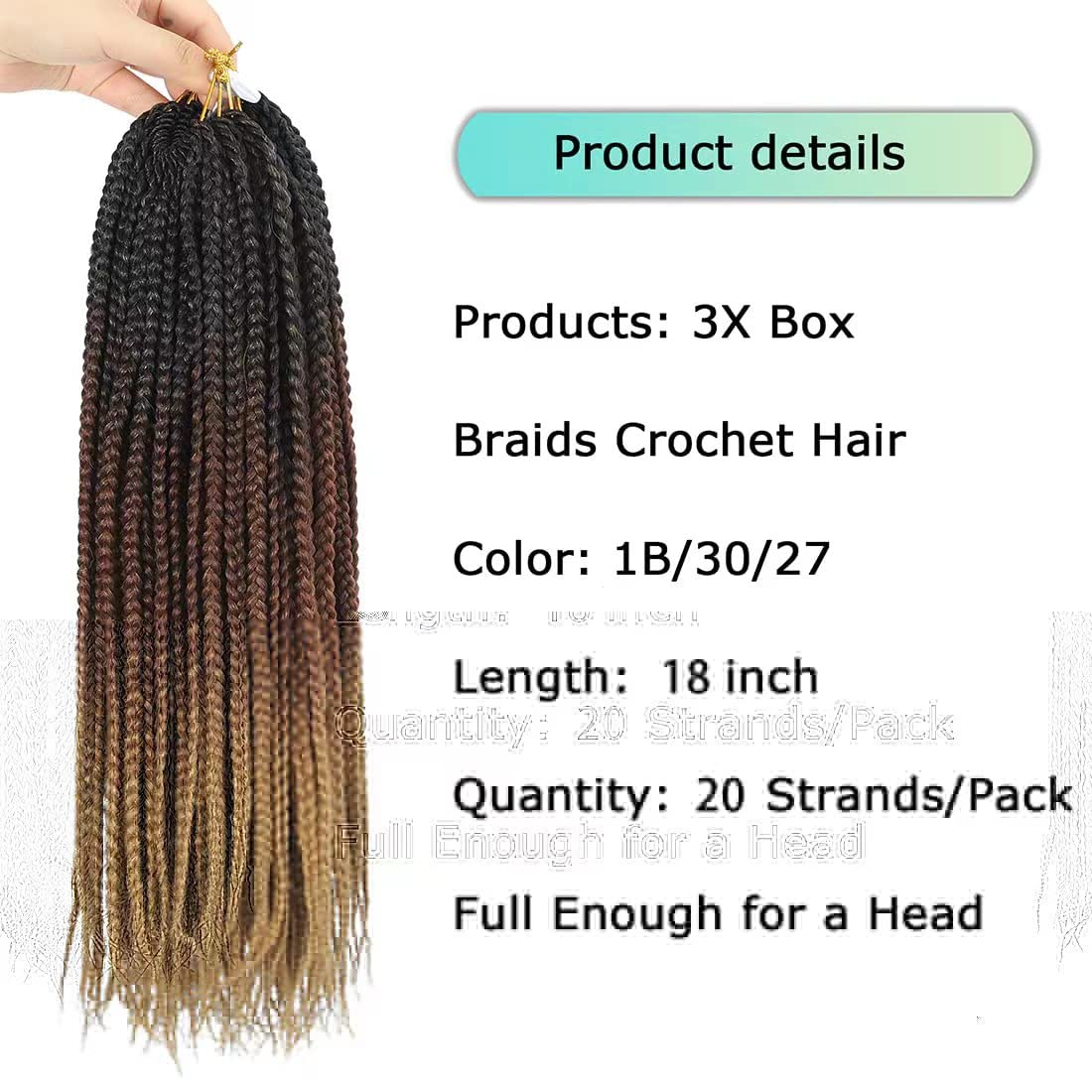 Crochet Box Braids Hair Pre-Looped Goddess Braids 7 Packs 3x Braiding Hair (18 Inch, 1B/30/27)