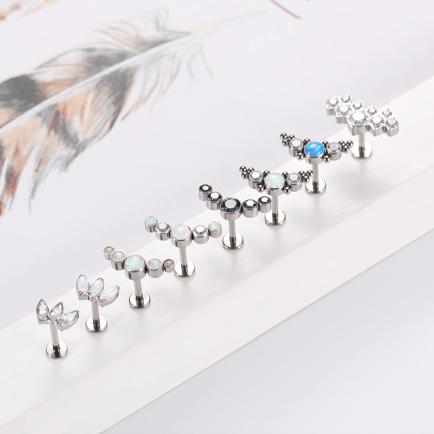 hengkaixuan 16G Titanium Labret Studs - Internally Threaded Flatback - Unisex - Silver - Piercing Jewellery — view 7