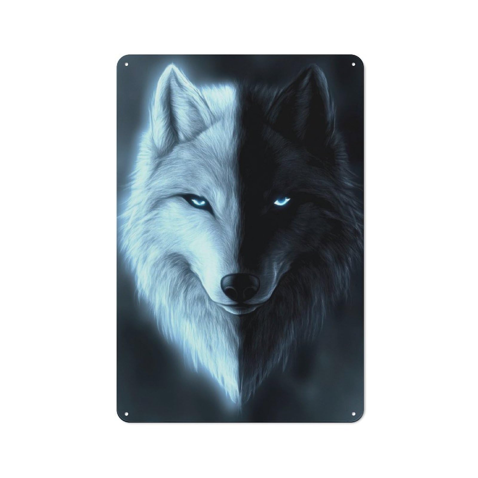 Junmoney Wolf With Blue Eyes Retro Metal Wall Sign 30X20cm For Man Cave Or Games Room, A Housewarming Gift For Games Room Collectors