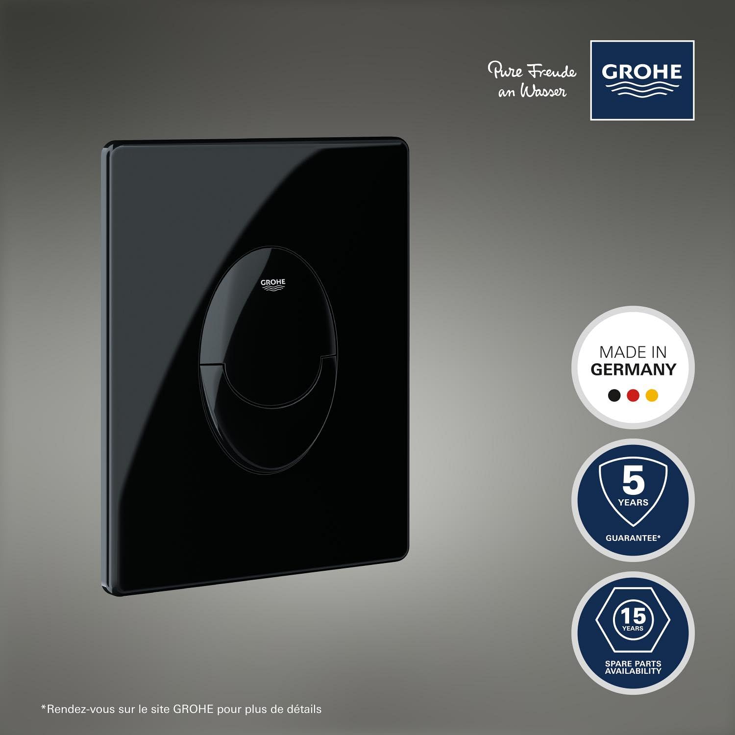 GROHE Start Plaque de Commande, Double Touche Interrompable, Economie d'Eau, Montage Vertical, ABS, Glossy Black, 38964Kv0