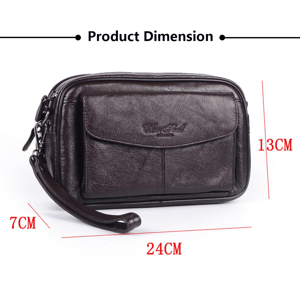 Uomo Pochette Clutch Portafoglio Lungo in Vera Pelle con Cinturino da Polso, Piccolo Borsa a Mano di Affari per Telefono, Borsa da Viaggio con Cerniera di Grande Capacità Portamonete Casual