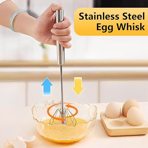 Miniatura 7 de Batidor de huevos de acero inoxidable, batidora de mano semiautomática, batidora giratoria de huevos, espumador de leche manual y agitador para