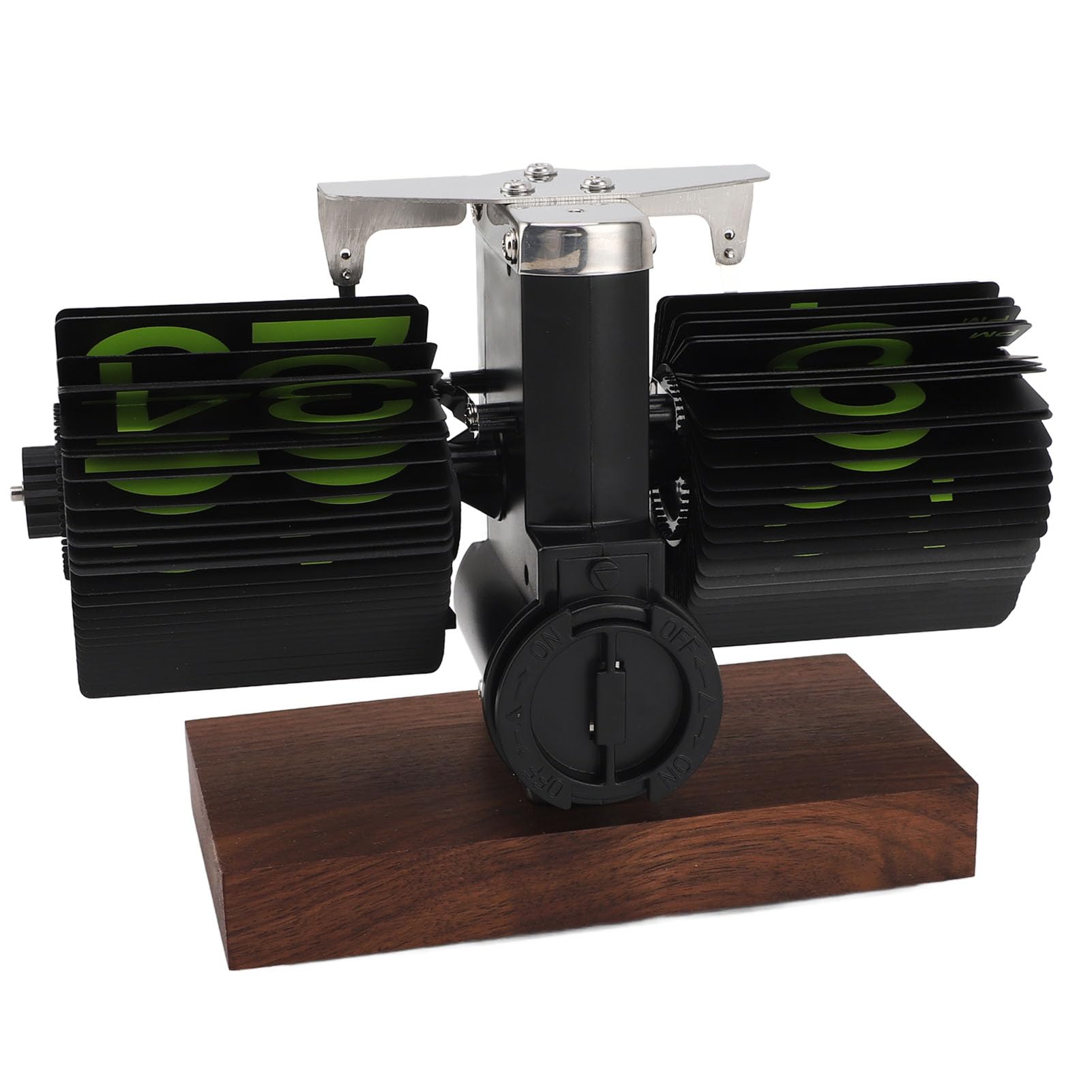 Rengue Reloj Digital con Tapa, Funciona con Pilas, Mecánico Retro, con Base de Nogal Negro y Cuerpo de Acero Inoxidable, Pantalla Grande de Fácil Lectura de 12 Horas para Escritorio, Oficina,