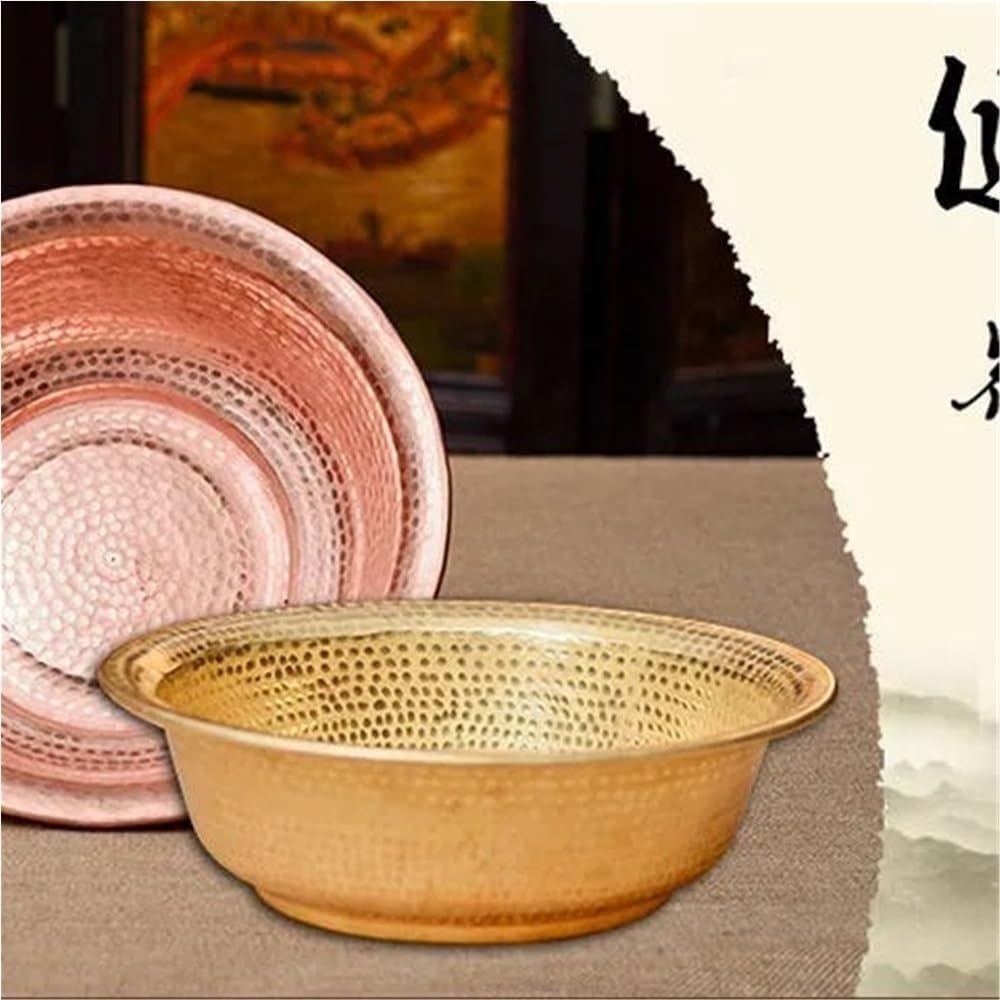 Palangana de Cobre Puro Martillado a Mano, Capacidad 8-10 Litros, Cuenco Multiusos para Pedicura, Lavado Facial y Baño de Pies, Ideal para Bodas y Decoración del Hogar(Brass,38cm)