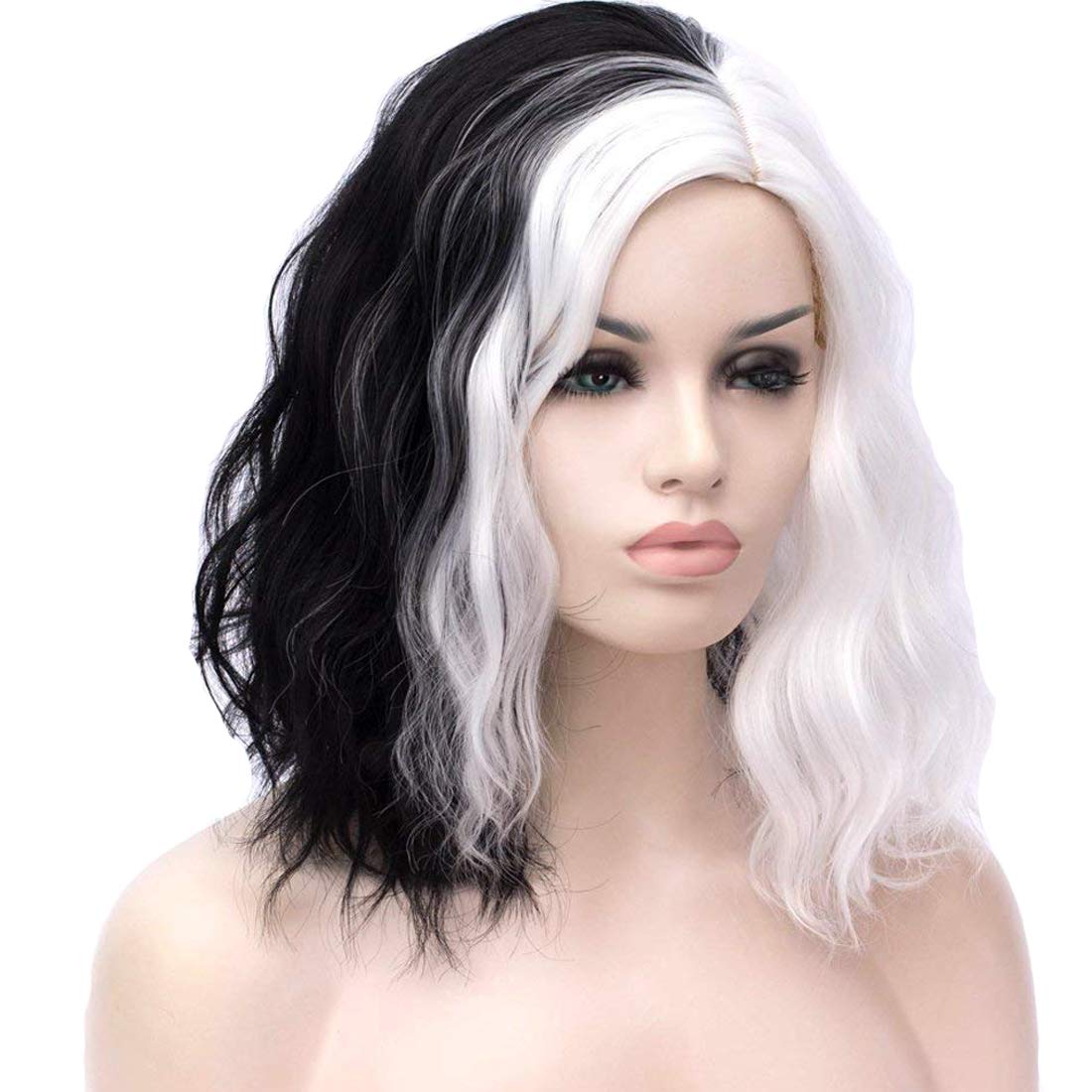 ATAYOU® Half White Half Black Women Short Bob Wigs for Cospaly