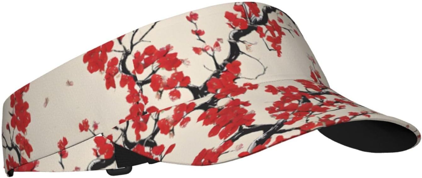 (Japanese Spring Plum Floral) Adult Sun Visor Hat Adjustable Open Top Sports Cap Breathable for Men Women Beach Vacation Essentials
