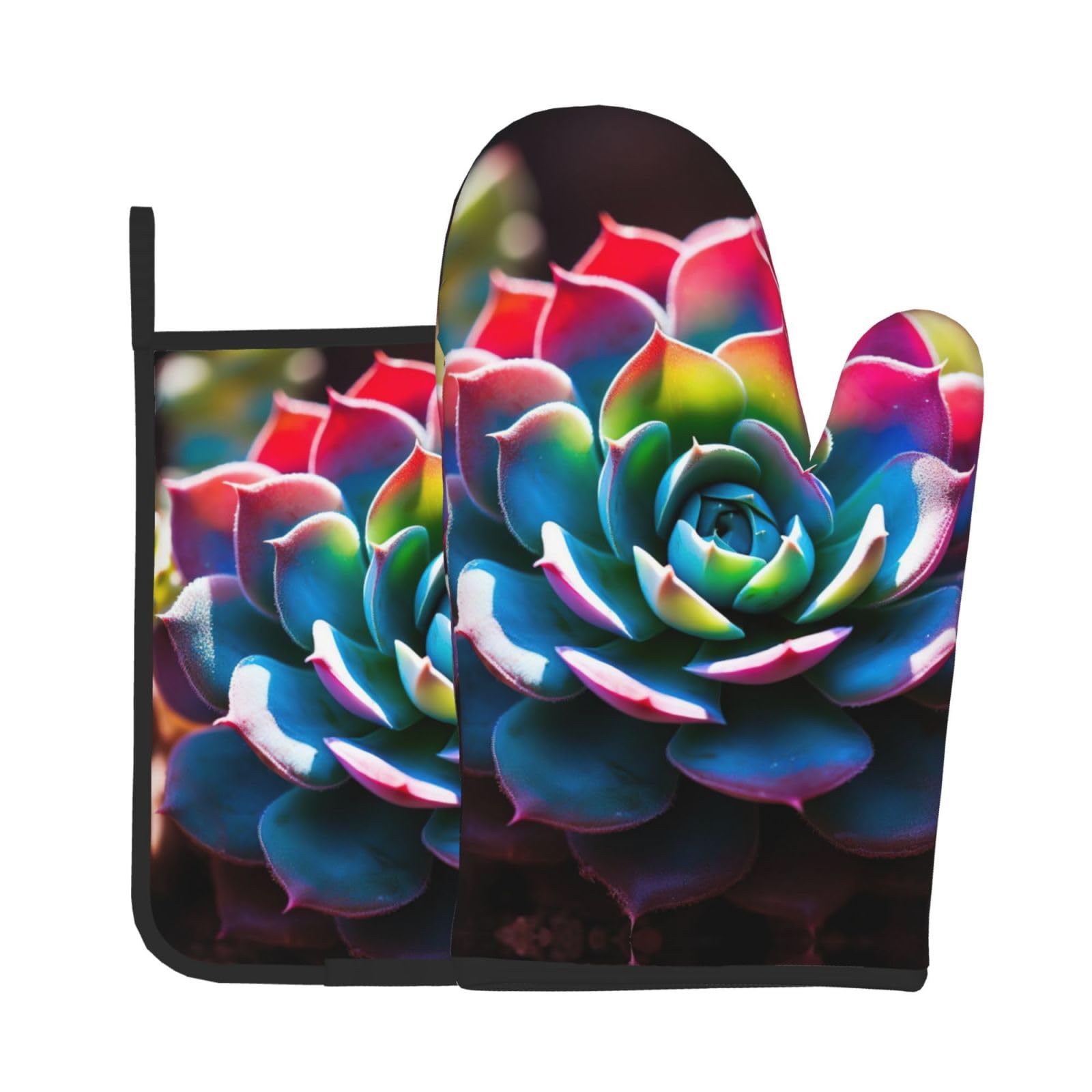Colorful Succulent Kitchen Baking Two-Piece Set,Multipurpose Oven Gloves,Used for Barbecue Kitchen Baking