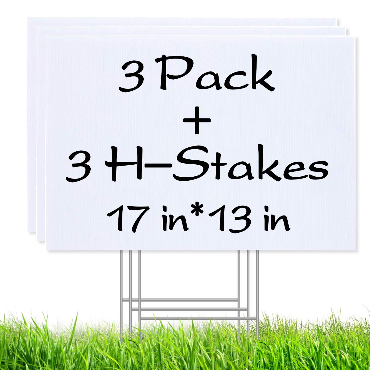 3PCS Blank Yard Signs 13" x17" - Lawn Sign with Smart Stake - Water Resistant DIY Poster Board Signs for Rent, Garage Sales, Open Houses, and Custom Birthday[13in x 17in]