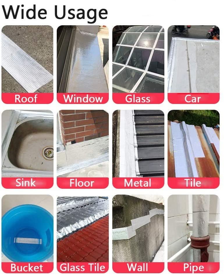 TJIKKO LeakLock Tape. For Waterproof, Roof Patching, Pipe Leaks, Gutter Repair, Window Seals. UV Resistant, All Weather Aluminium Foil Coated Butyl Rubber Flashing Tape. (4 Inch x 10 Meter) 3