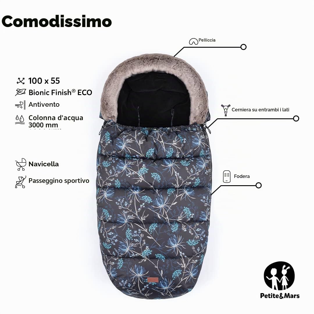Petite&Mars COMFY - Sacco nanna 4 in 1 per passeggino, per passeggino, sacco nanna invernale, impermeabile, antivento