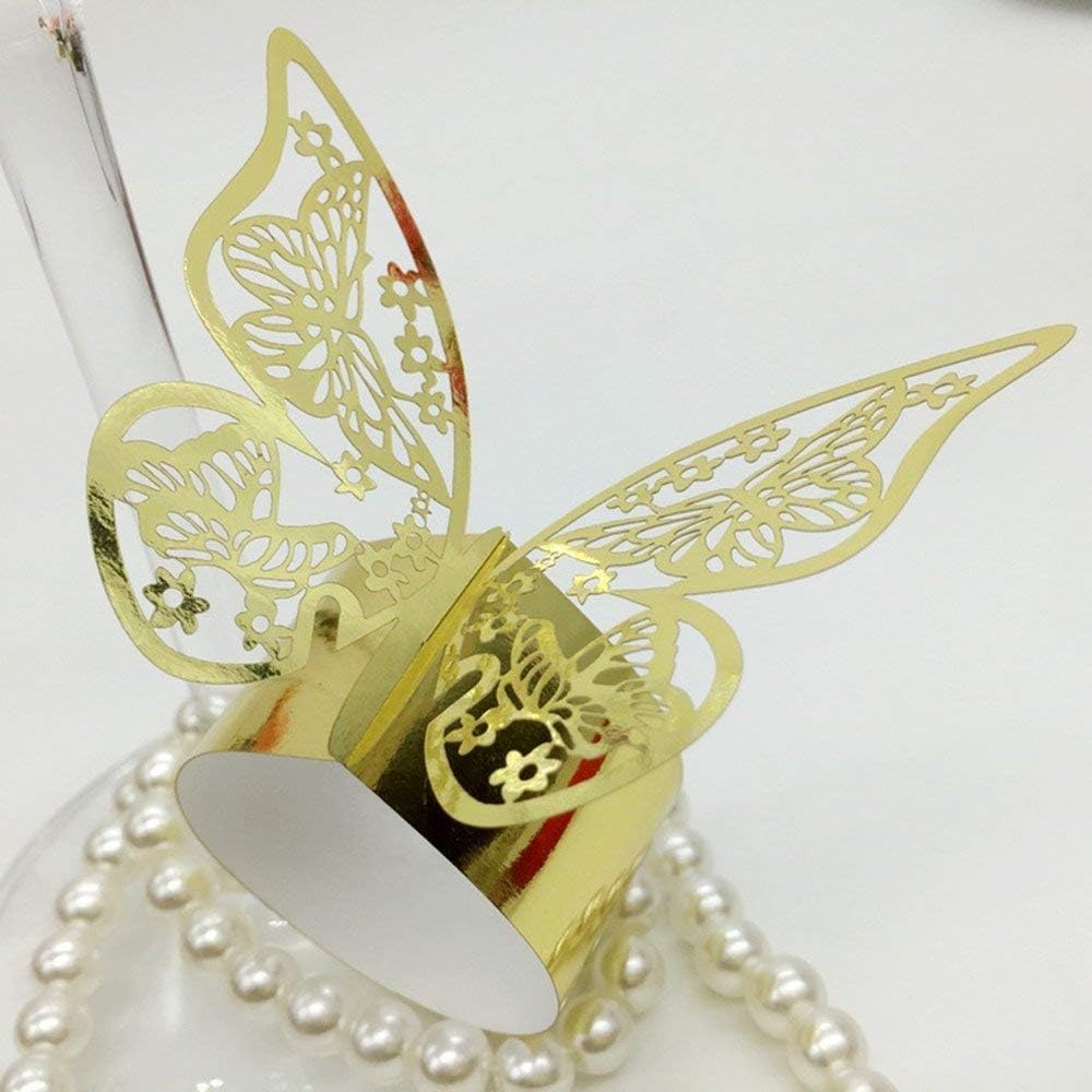 50pcs Laser Cut Butterfly Napkin Rings Holder for Dinners Tables Everyday Wedding Anniversray Party Decor Baby Bridal Shower Banquet Supply - DIY Chairs Sash Bows Tablecloth Paper Napkins (Gold)