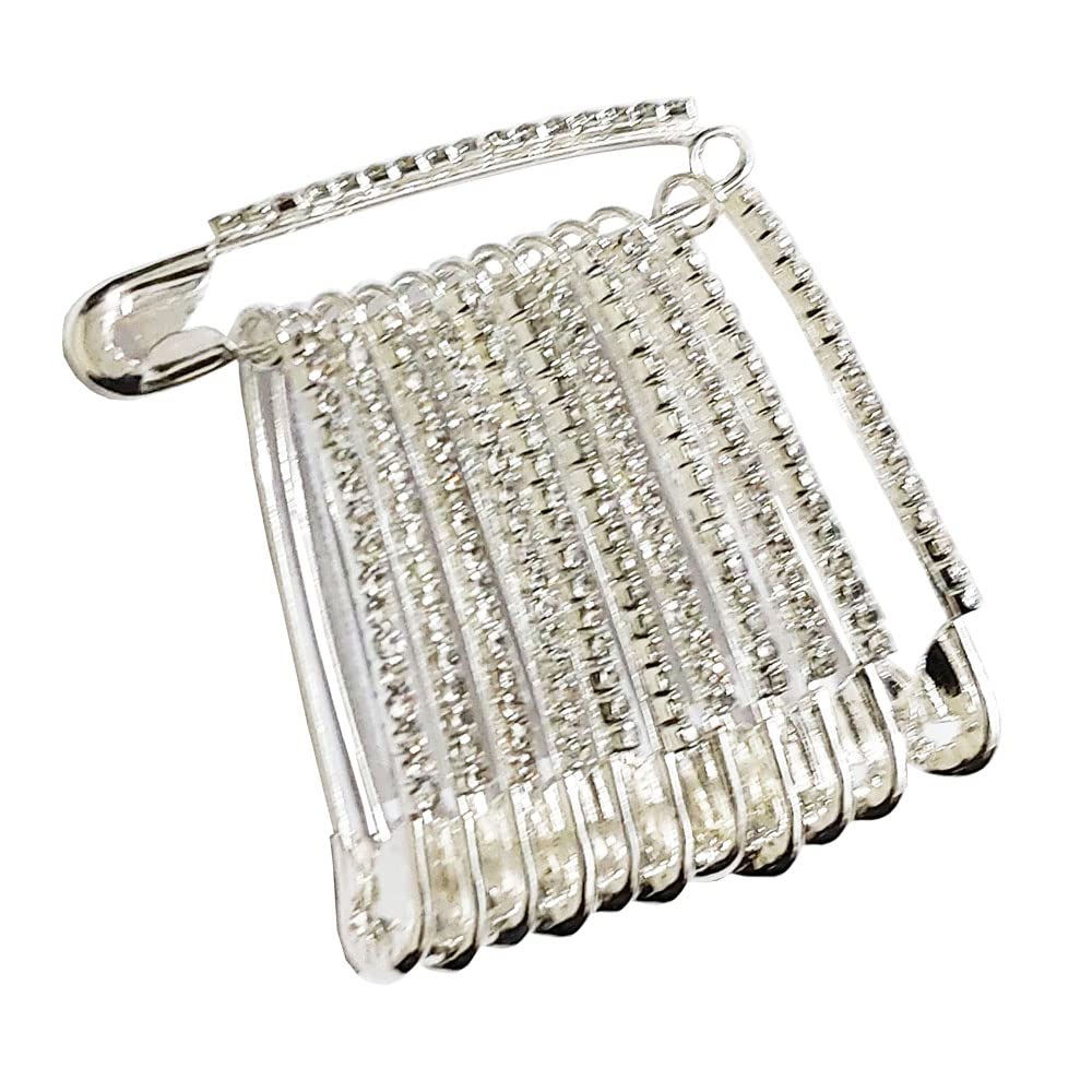 Sahishnu Online & Marketing Decorative Silver Stone Saree Pins-12 with 2 Decorative Saree Pins,Safety pins, Saree Pins Set of 12 and 2 Decorative Pins