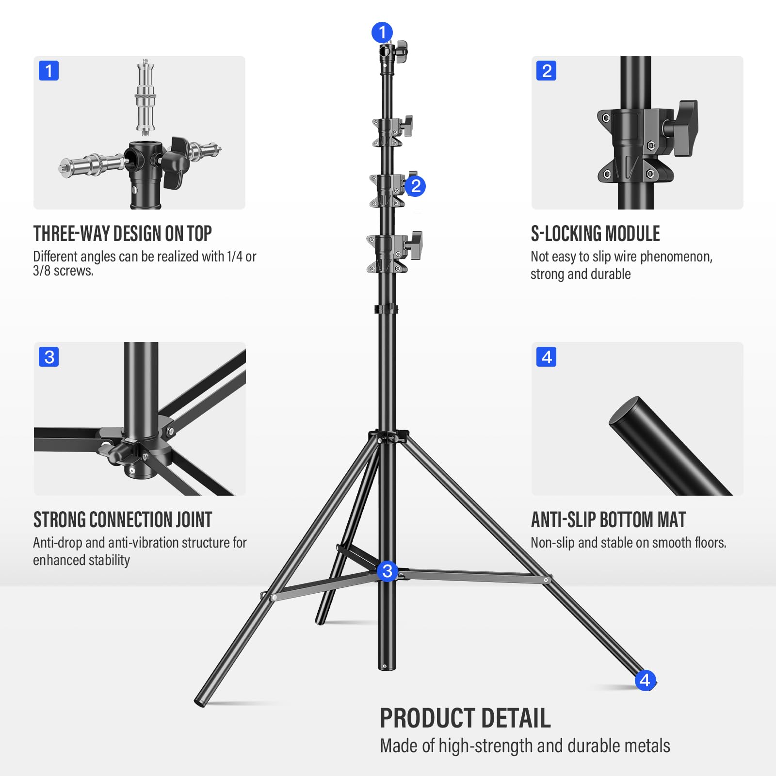 Soonpho 440cm AIR Pro Lampenstativ Luftgedämpftes Lichtstativ Metal Aluminium 4.4m max Höhe 15kg Traglast,stabil & komfortabel Leuchtenstativ für Film Fotografie Studio Outdoor Photography