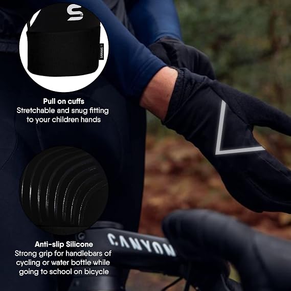 SAWANS Kids Running Sports Gloves Cycling Boys Winter Touch Screen Thermal Children Girls Windproof Outdoor Anti-Slip Gloves Warm Bike Riding Football Walking Ski Ages 4-12
