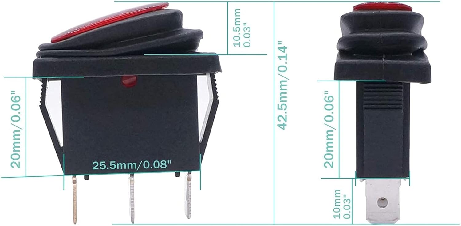 2Pcs Waterproof 12v Red Lighted Car I/O SPST 3 Pin 2 Position AC Rocker Toggle Switches KCD3-101NW-I/O