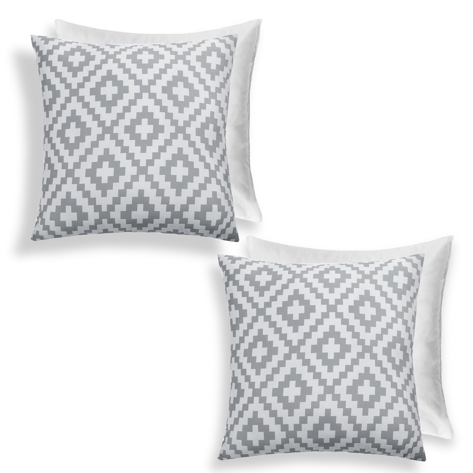 OHS Filled Cushions with Covers, Garden Seat Cushion Geometric Cushions Outdoor Sofa Covers 45 x 45 Cushion Inner, Grey Pack of 2