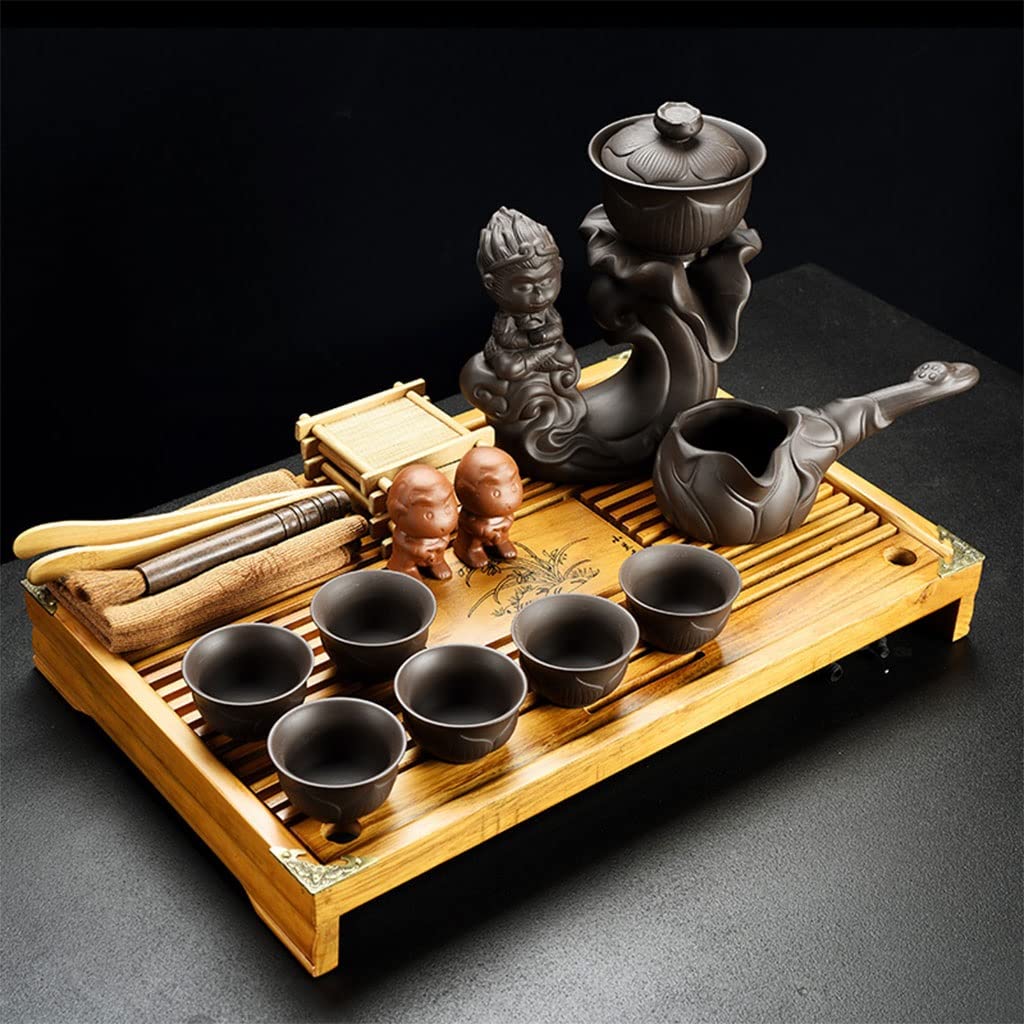 DFGHNBVC Tea Serving Tray, Rotary Teapot Automatically Dispenses Tea,Kung Fu Tea Set,Tea Set With 1 Teapot Set, 6 Tea Cups, Beautiful Asian Tea Set For Tea Lover/Women/Men,A
