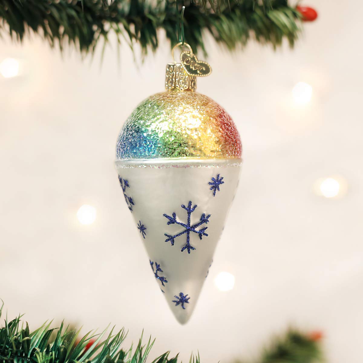 Old World Christmas Adornos de Cristal soplado para árbol de Navidad con Forma de árbol de Navidad, Multicolor