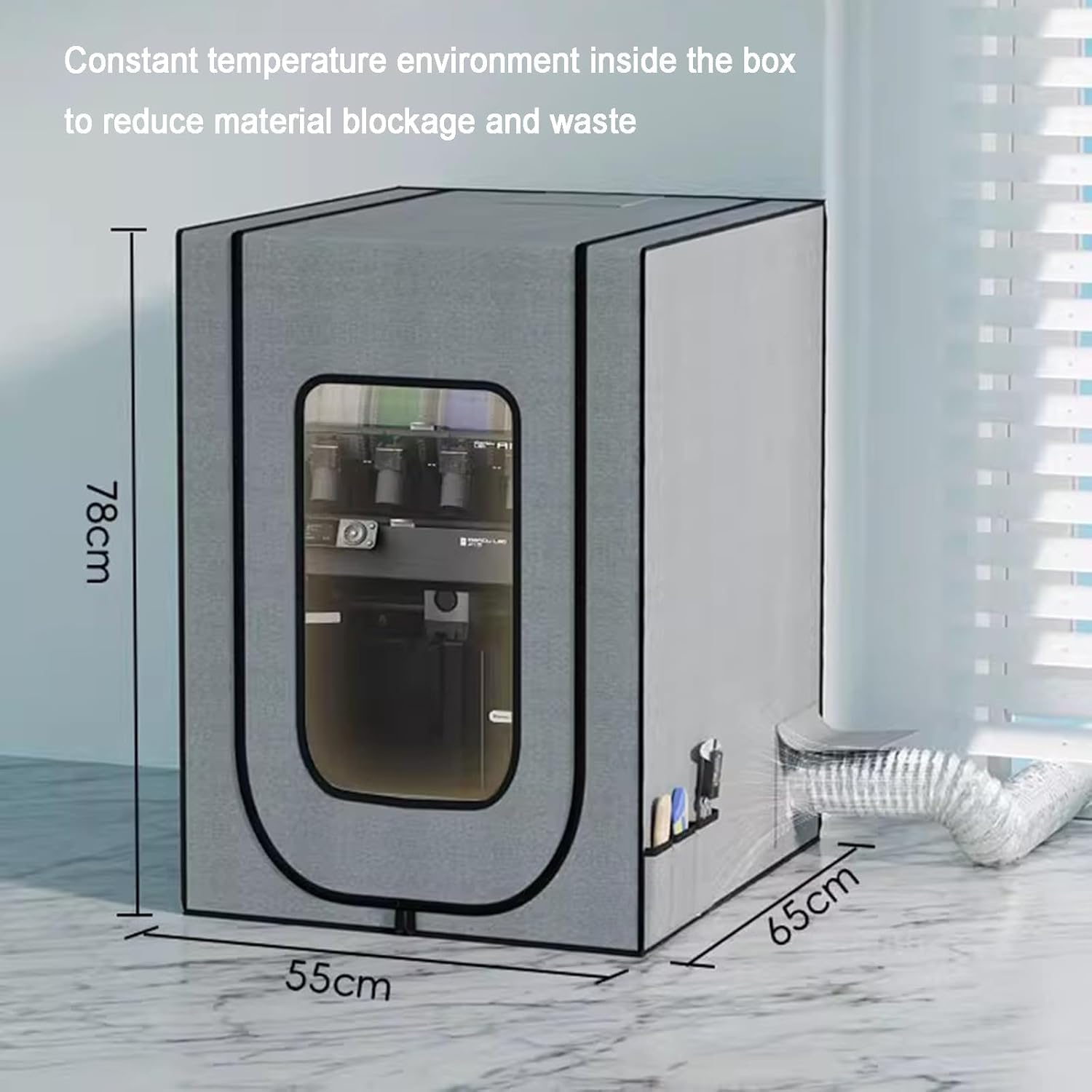 Contenitore per stampante 3D con estrazione fumi, ventola da 5700 giri/min, controllo temperatura e umidità, tenda antipolvere con termometro e igrometro, 55 x 65 x 78 cm per stampa pulita