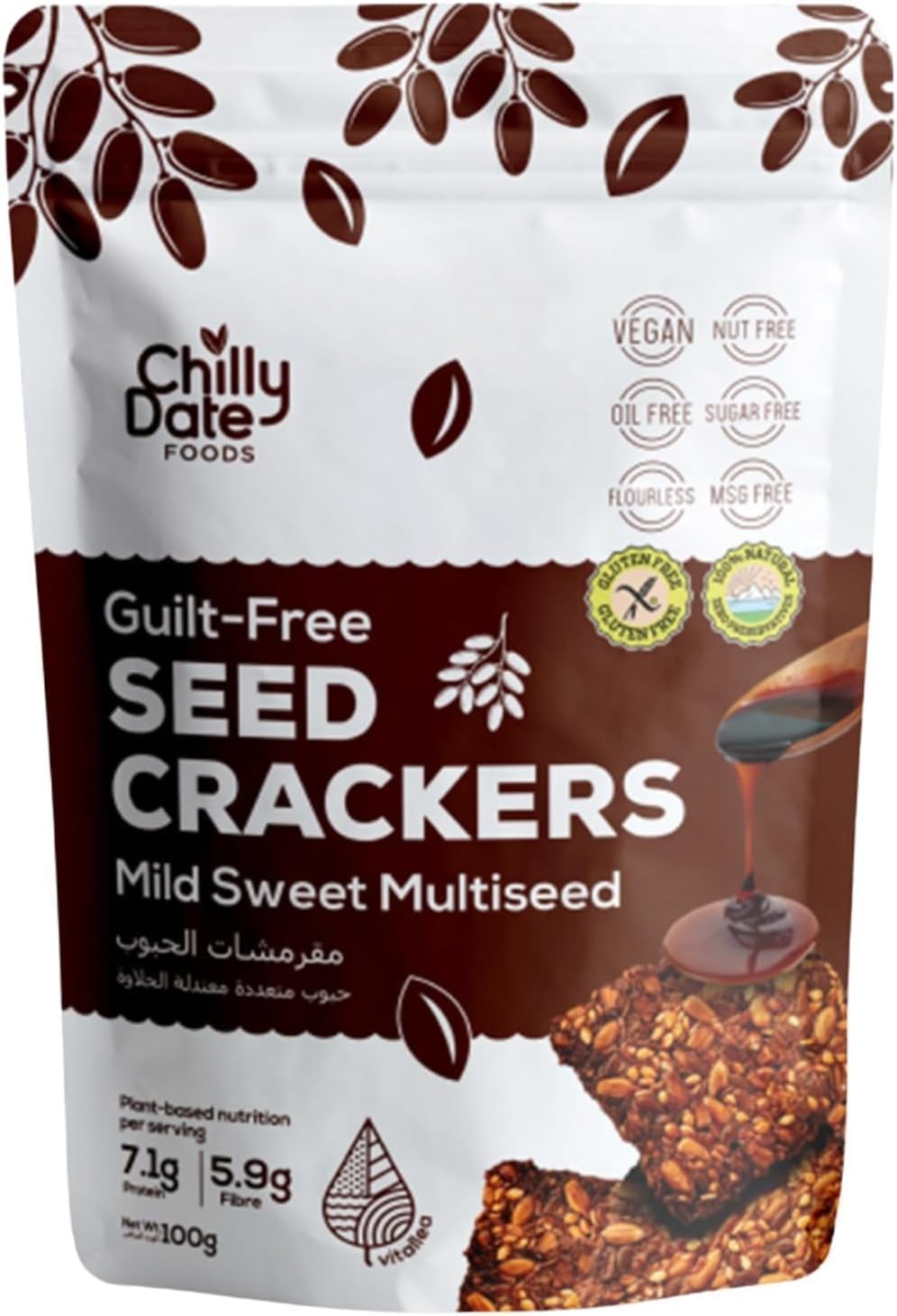 Chilly Date Mild Sweet Multiseed - Vegan Classic Crunch with Blend of Nutritious Sunflower seeds, Flaxseeds, Sesame Seeds - Perfect for Snacking and Pairing with Dips - Gluten-free Seed Cracker (100g)