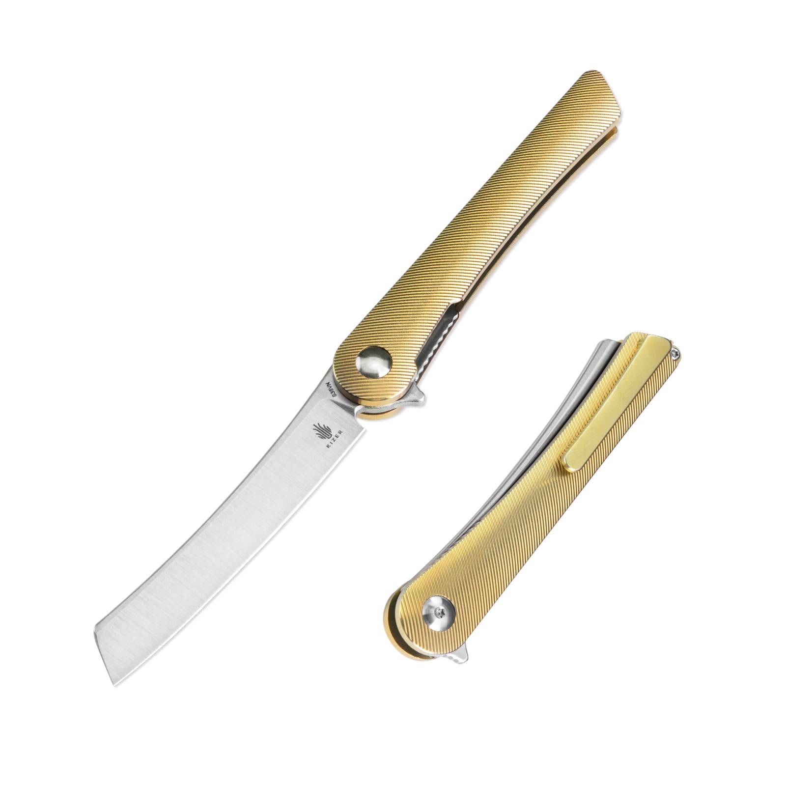 KizerMercury Gold Pocket Knife with 3.26 In S35VN Steel Blade, Titanium Handle, Foldable EDC Knife for Survival Hunting Camping Hiking Outdoor Gift Ki3645A1