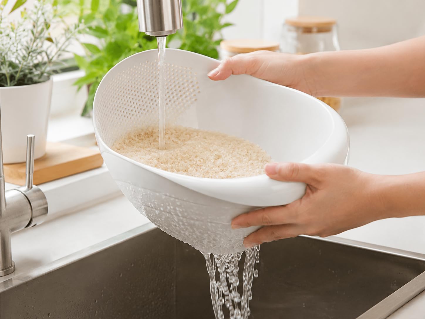 Çok Amaçlı Süzgeç, Beyaz, 4 Litre, BPA İçermeyen, Pirinç ve Sebze için,