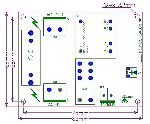 Miniatura 3 de Electronics-Salon - Módulo de protección de arranque suave de 115 Vac Mains Power ON Retardo, con regulador de 12 VCC.
