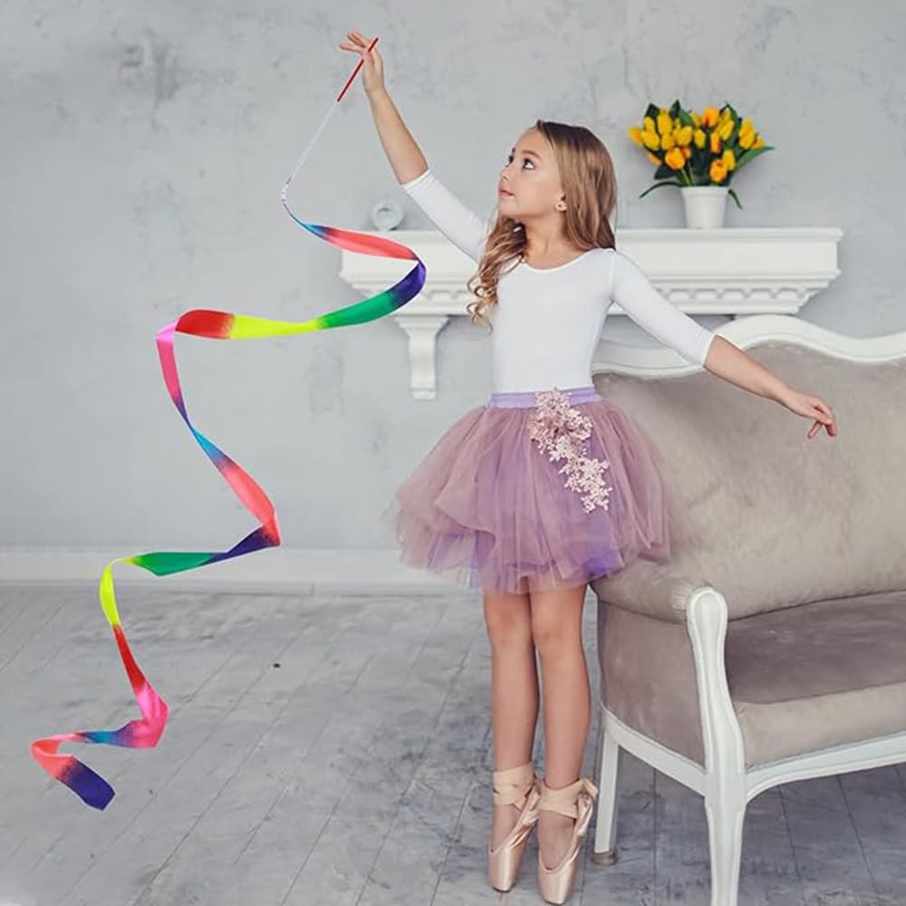 3 Nastri Per Ginnastica Ritmica Con Asta | 2 Metri Di Lunghezza | Danza Artistica Per Bambine | Kit Multicolore Con Bastoncino In Fibra Di Vetro - 4