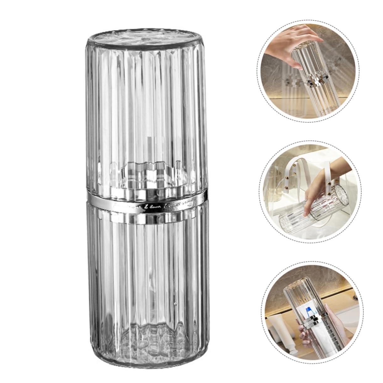 4 Piezas Estuche Portátil Transparente con Rayas para Cepillos y Pasta de Dientes Organizador Espacioso y Duradero para Viaje Camping y Negocios