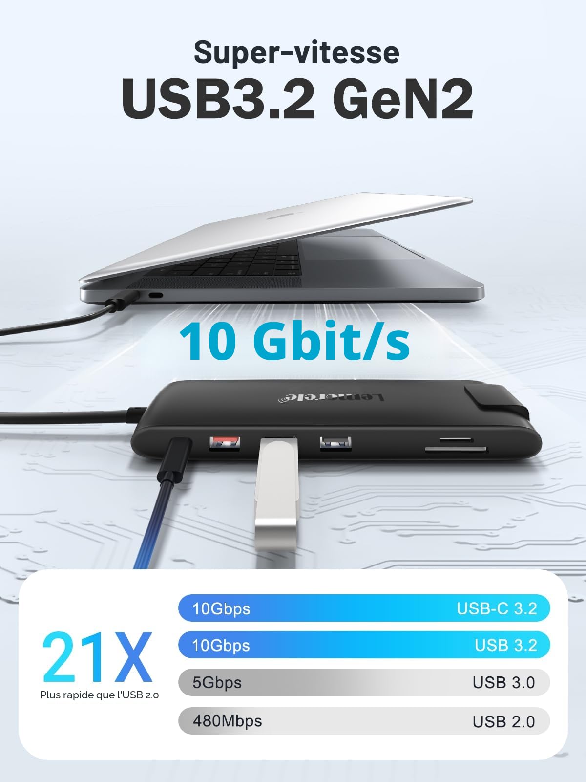 Lemorele Station d'accueil USB C 13-en-1 Dual HDMI 4K VGA Audio USB 3.1 PD 100W SD/TF pour MacBook Dell Windows