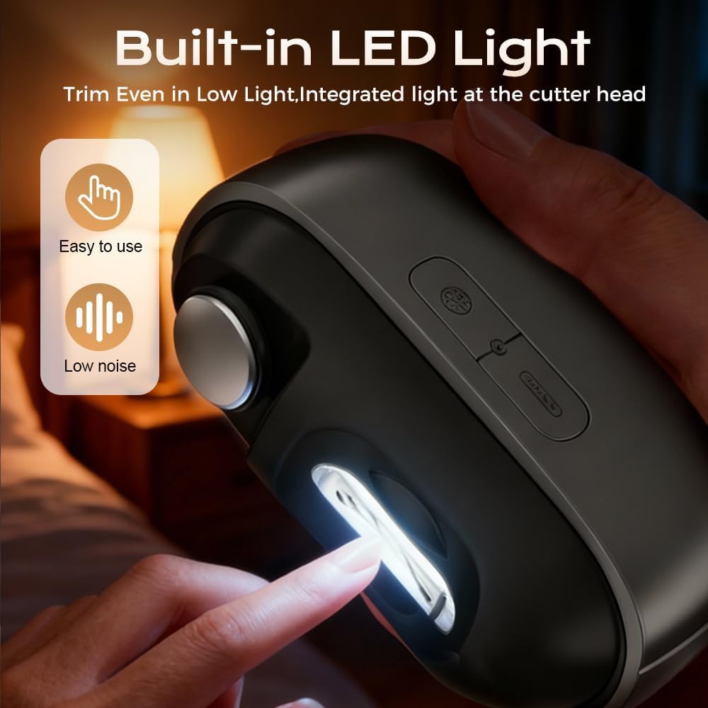 Tagliaunghie Elettrico, Tagliaunghie Automatico per Lucidatura Elettrica, Multifunzionale Intelligente con Luce LED e Conservazione degli Scarti, per Unghie Spesse degli Anziani